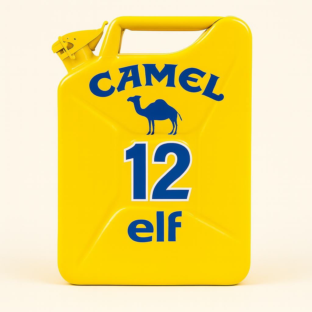 Motorsport-Inspired Collectible Jerrycan – 20L Decor Piece (Senna / Schumacher / Jordan / Camel Editions)
