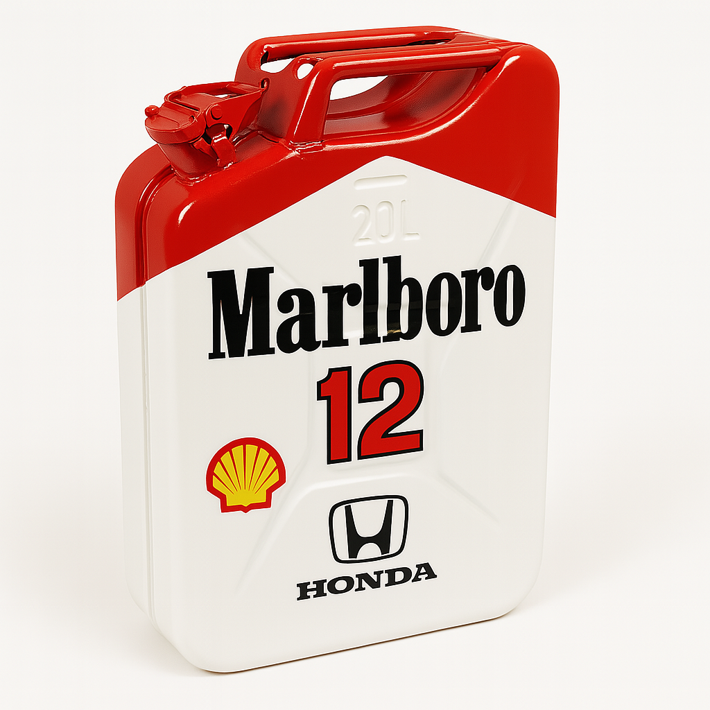 Motorsport-Inspired Collectible Jerrycan – 20L Decor Piece (Senna / Schumacher / Jordan / Camel Editions)