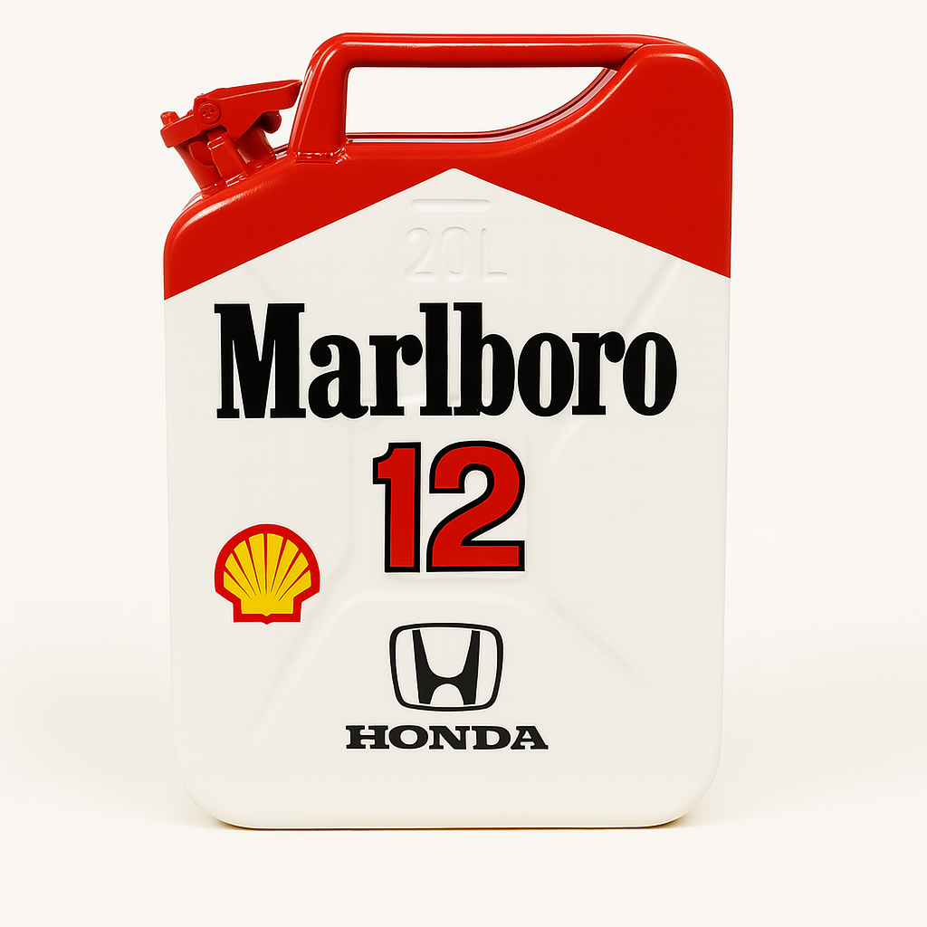 Motorsport-Inspired Collectible Jerrycan – 20L Decor Piece (Senna / Schumacher / Jordan / Camel Editions)